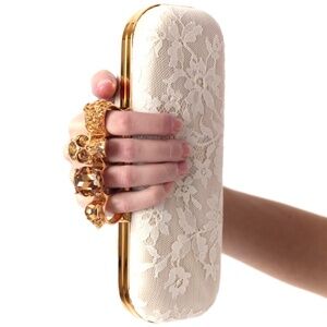 Alexander McQueen Ivory Lace Wedding Clutch